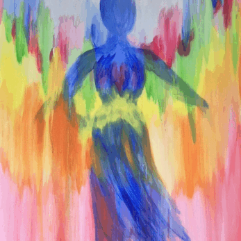 Vrouw en chakra energie. Intuïtief schilderij vol kleurrijke energie